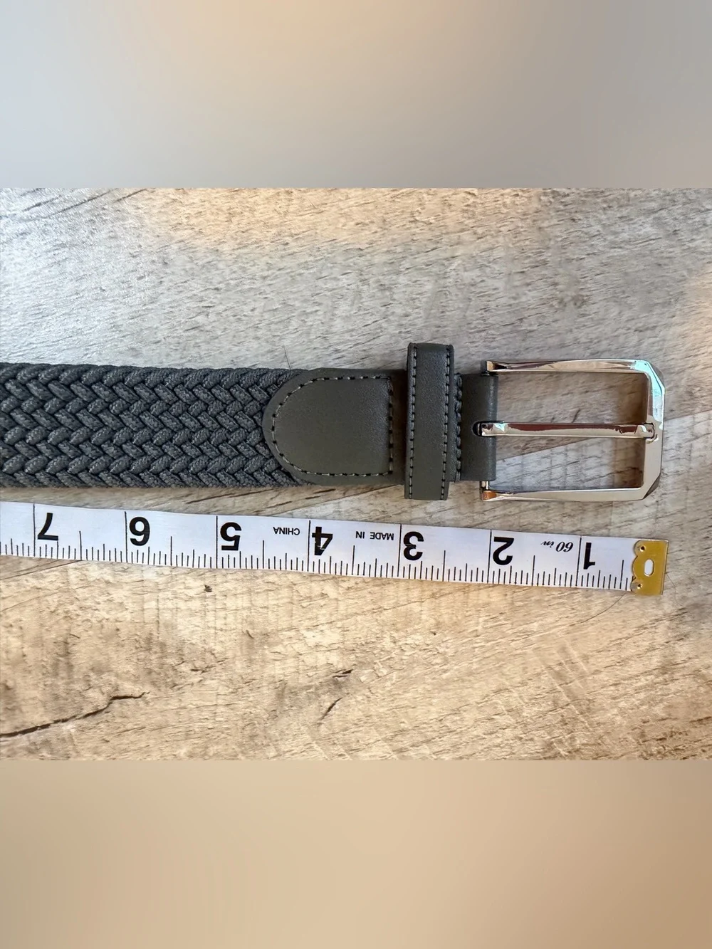 Olive Green Woven Men's Belt with Leather (Look?)Trim